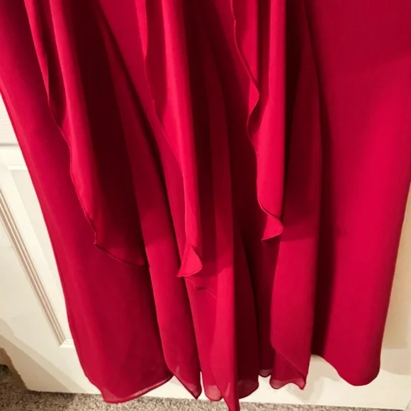 WHITE BY VERA WANG Womens Dress Chiffon Gown Size 8 Red Ruffles Wrap Bust Belted - Picture 5 of 13